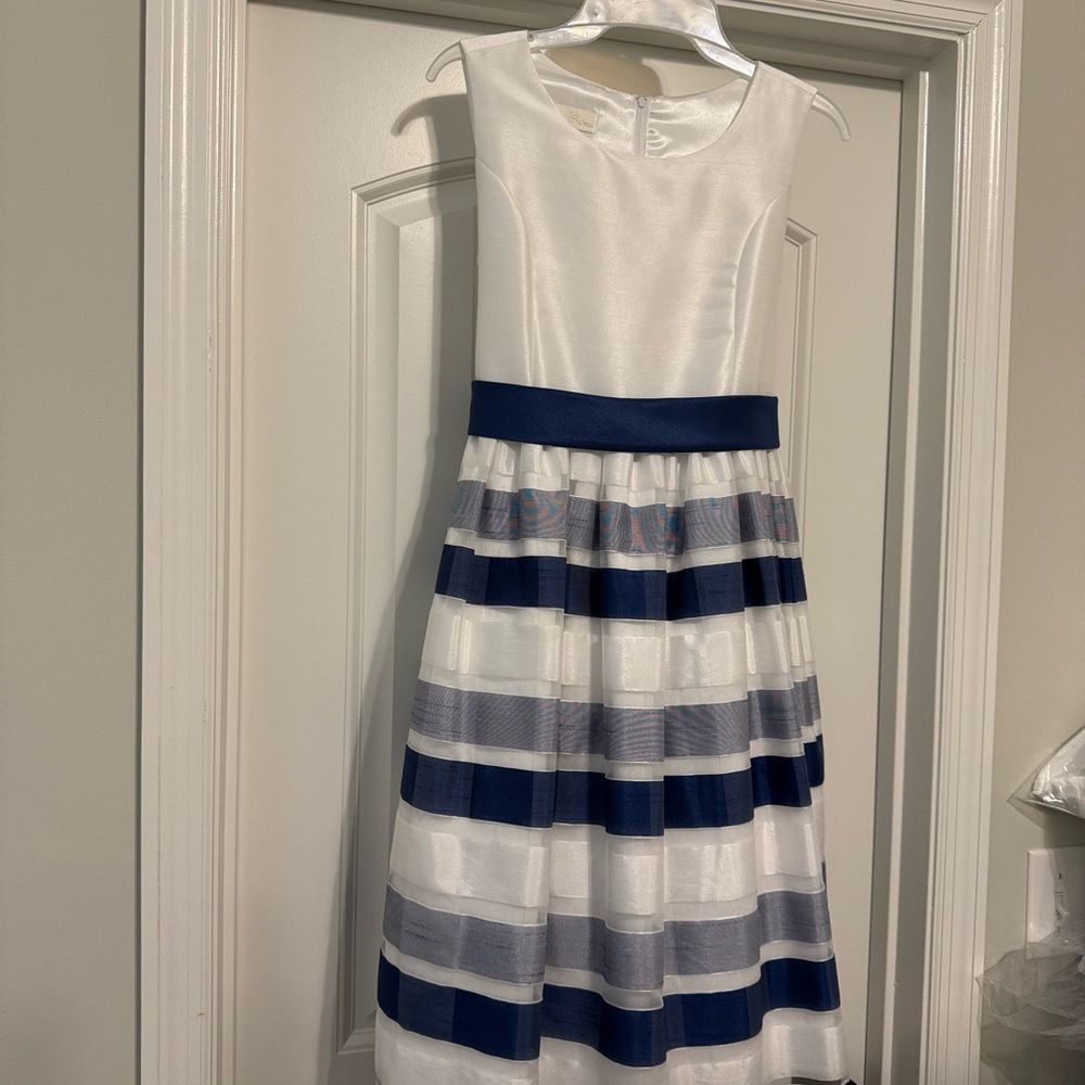 American Princess White and Blue Striped Formal Dress size little girls 20